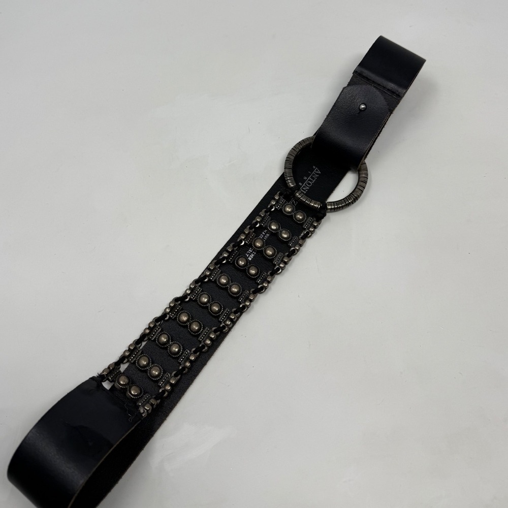 Antoniazzi‎ Firenze Black Leather Studded O-Ring Belt Italian Made Large L